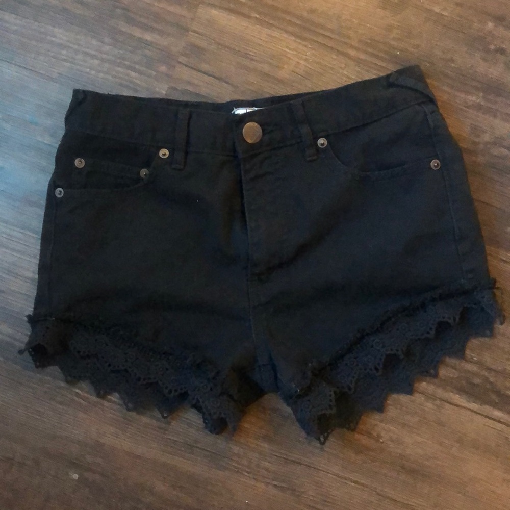 Free People High Waisted Black Denim Shorts